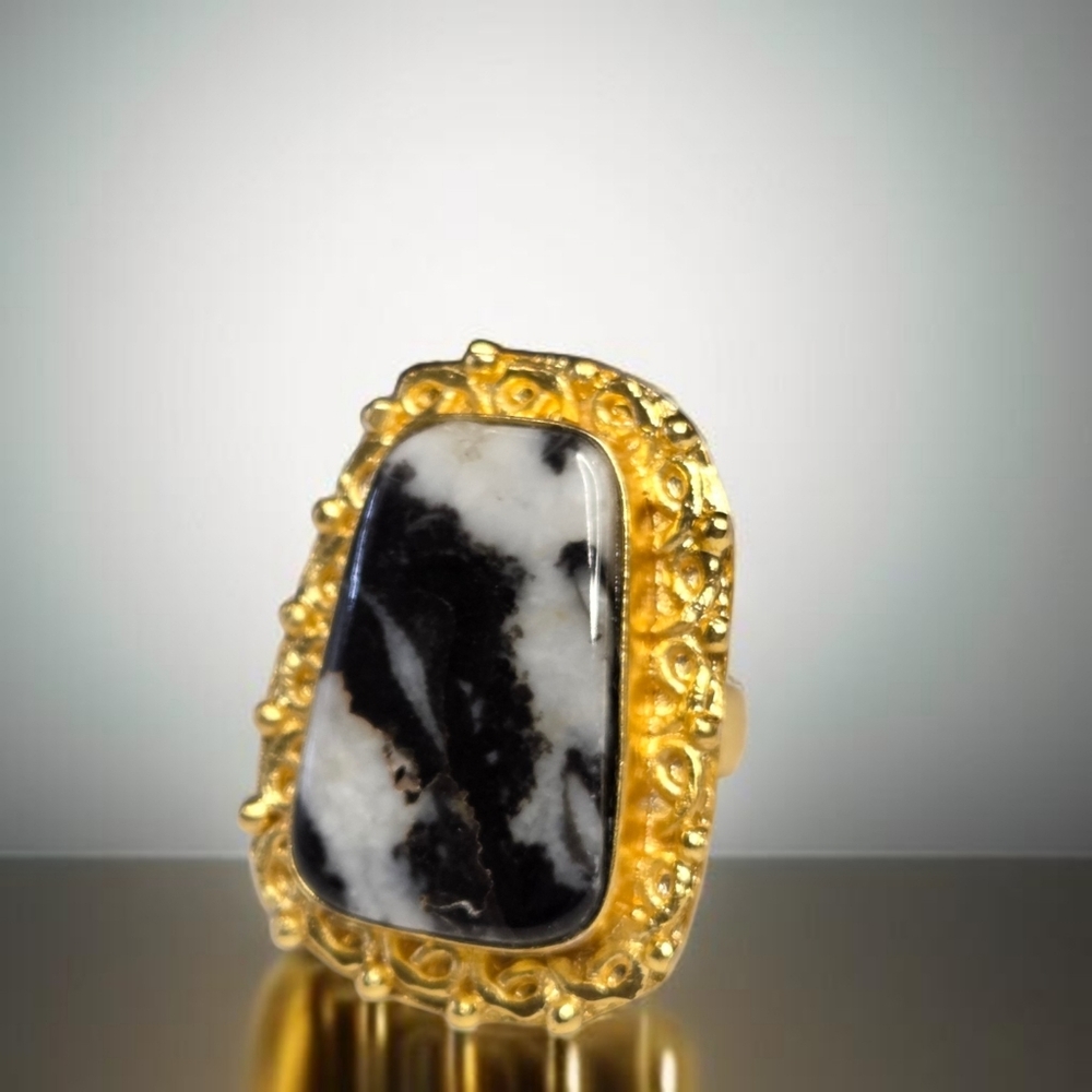 18k Gold Plated White Buffalo Turquoise Oversized Ring